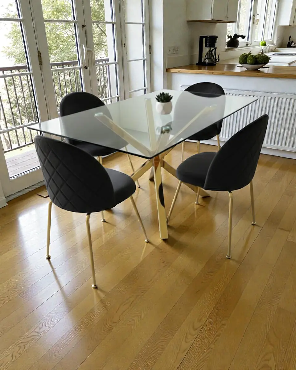 Comedor Rectangular Vidrio Madrid Gold con Sillas Luxury Gold  2