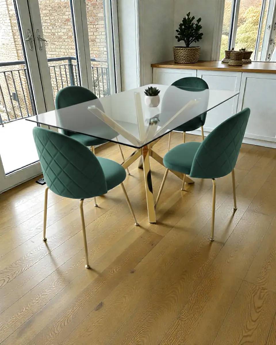 Comedor Rectangular Vidrio Madrid Gold con Sillas Luxury Gold  4