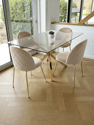 Comedor Mesa Rectangular Vidrio Madrid Gold + Sillas Luxury Gold