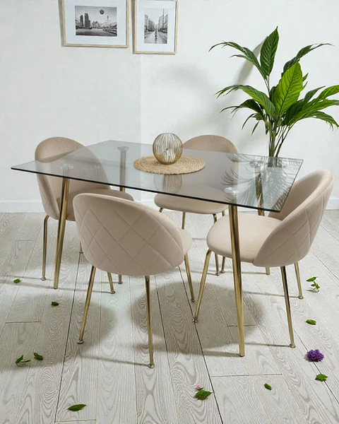 Comedor Mesa Rectangular Vidrio  Paris Gold con Sillas Luxury Gold