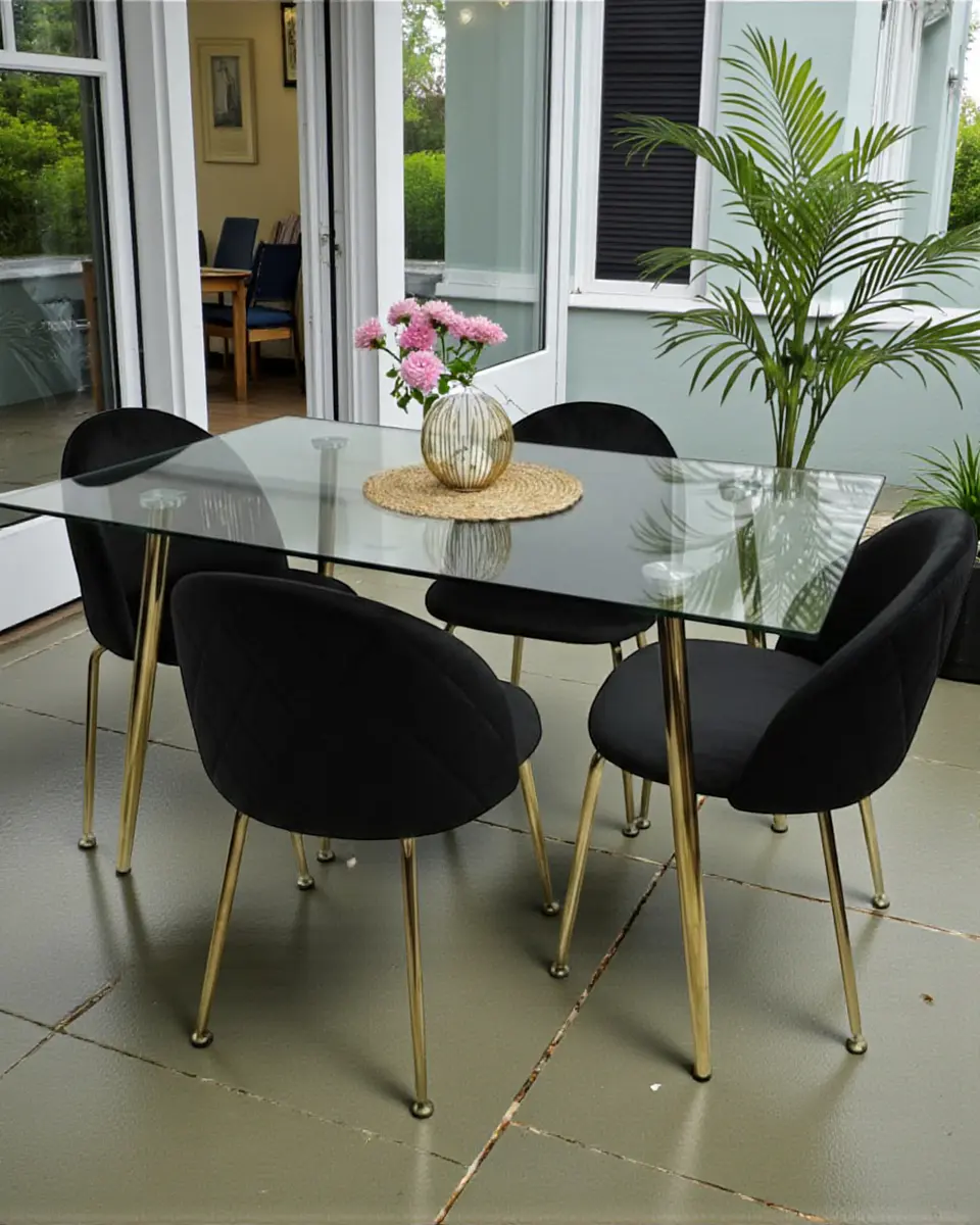 Comedor Mesa Rectangular Vidrio  Paris Gold con Sillas Luxury Gold 3
