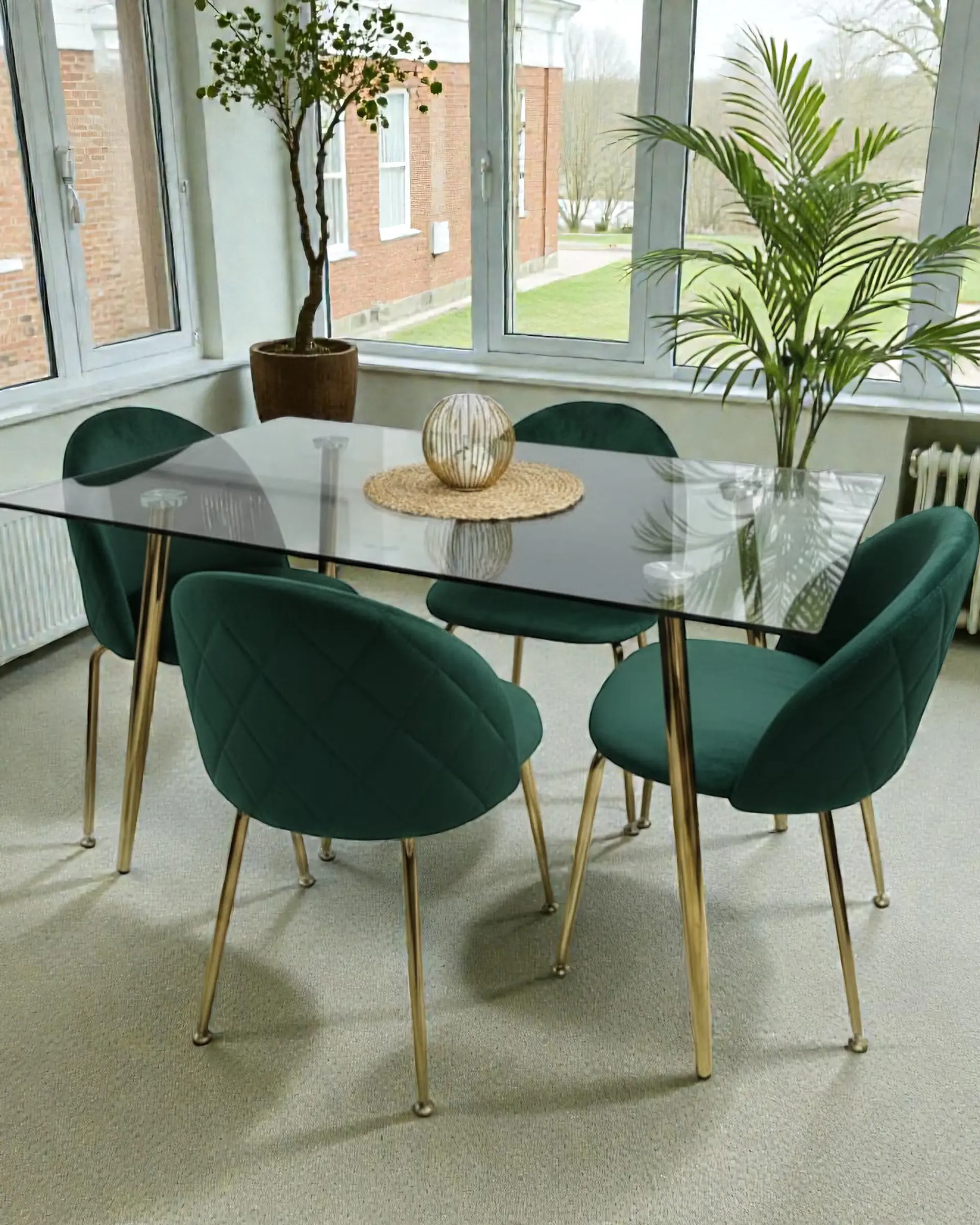 Comedor Mesa Rectangular Vidrio  Paris Gold con Sillas Luxury Gold 5
