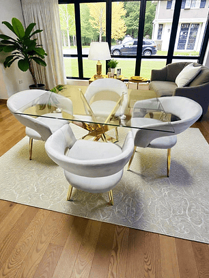 Comedor Mesa Rectangular Vidrio Hellen Gold 140x80 cm + Sitial Siena Gold