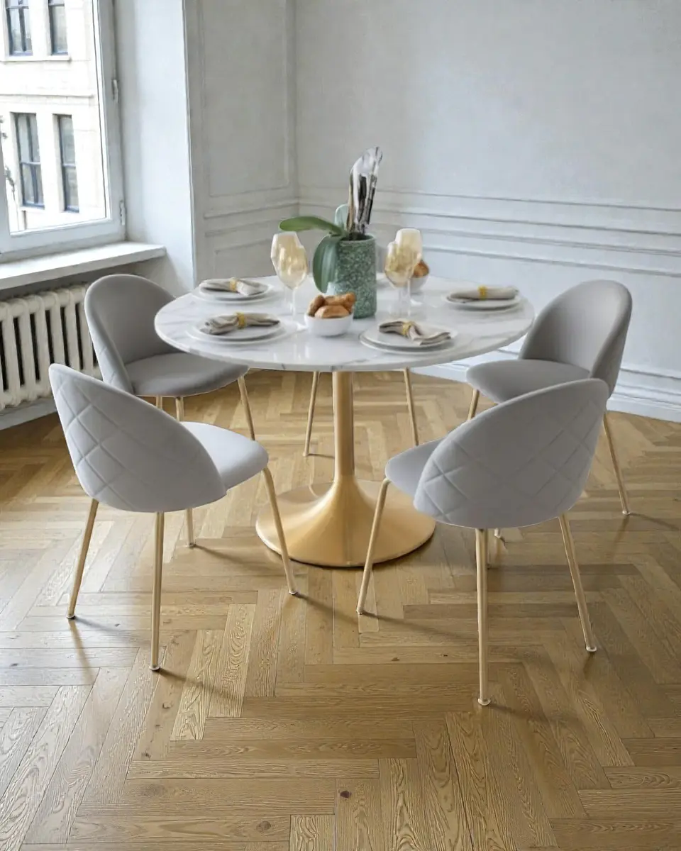 Comedor Redondo Tulip Golden 100 cm con Sillas Luxury Gold 3