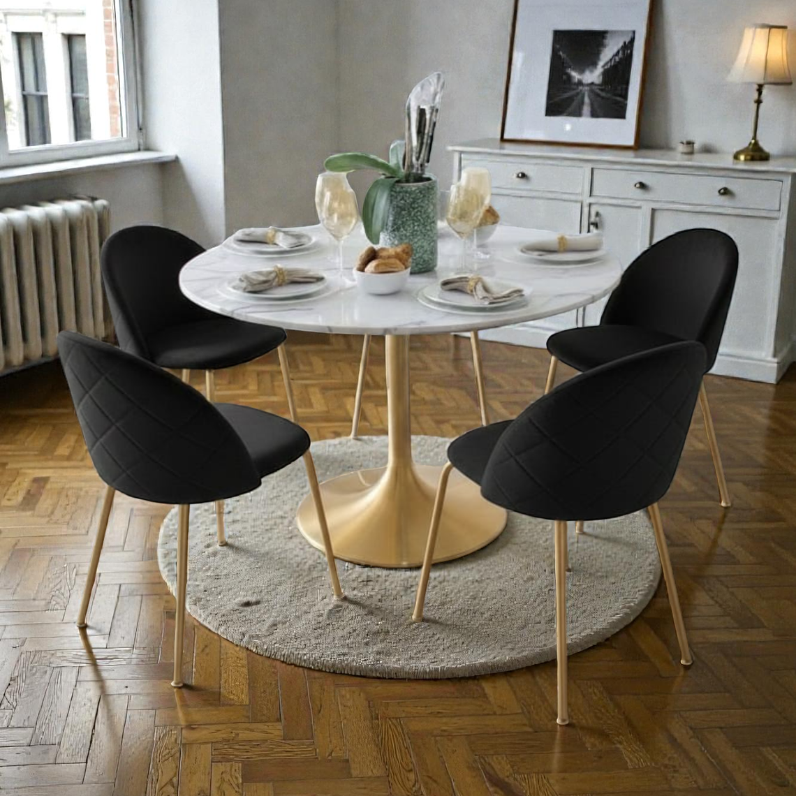 Comedor Mesa Tulip Golden 100 cm + 4 Sillas Luxury Gold 2