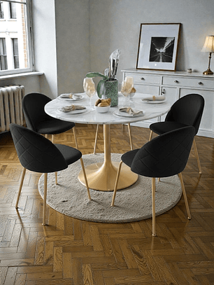 Comedor Mesa Tulip Golden 100 cm + 4 Sillas Luxury Gold