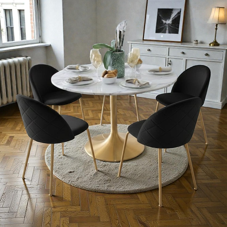 Comedor Mesa Tulip Golden 100 cm + 4 Sillas Luxury Gold 2