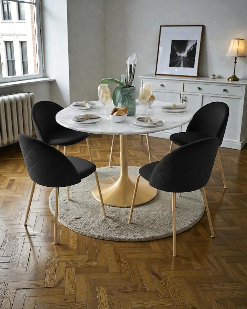 Comedor Redondo Tulip Golden 100 cm con Sillas Luxury Gold 2