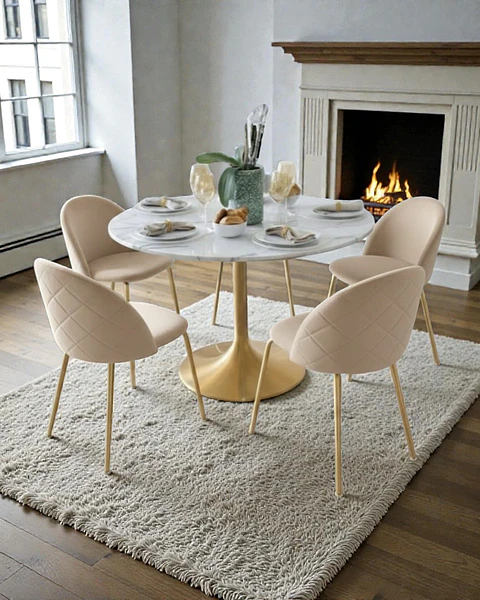 Comedor Redondo Tulip Golden 100 cm con Sillas Luxury Gold