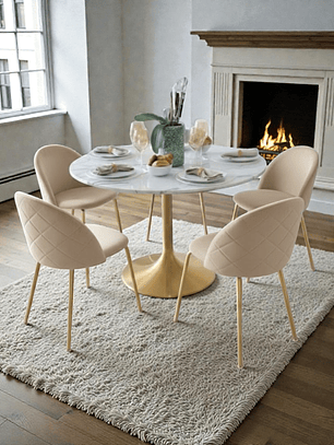 Comedor Mesa Tulip Golden 100 cm + 4 Sillas Luxury Gold