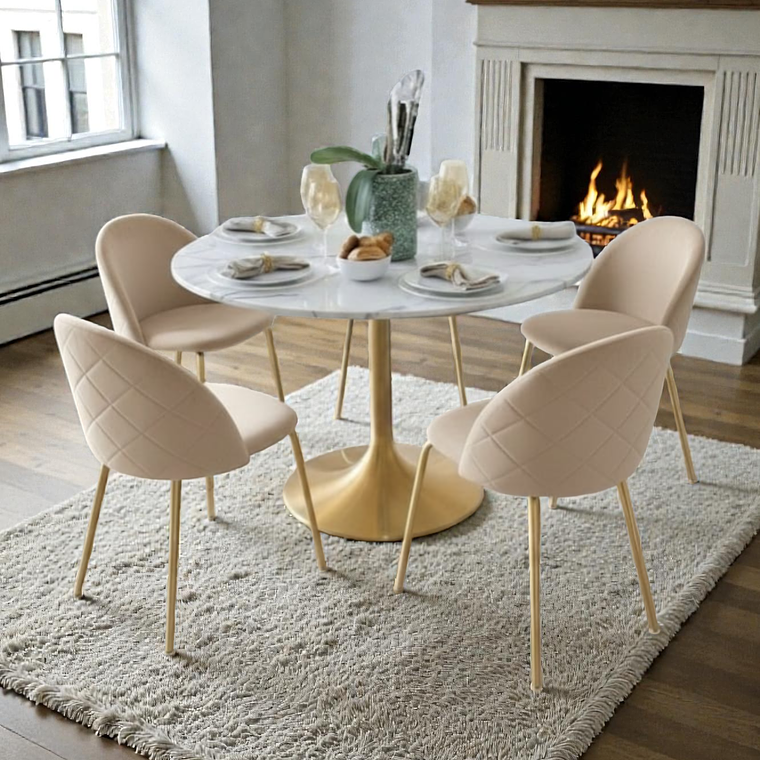 Comedor Mesa Tulip Golden 100 cm + 4 Sillas Luxury Gold 1