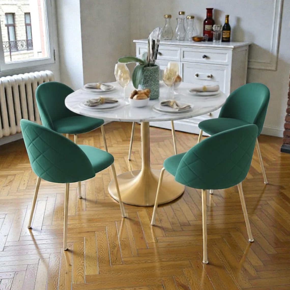 Comedor Mesa Tulip Golden 100 cm + 4 Sillas Luxury Gold 4