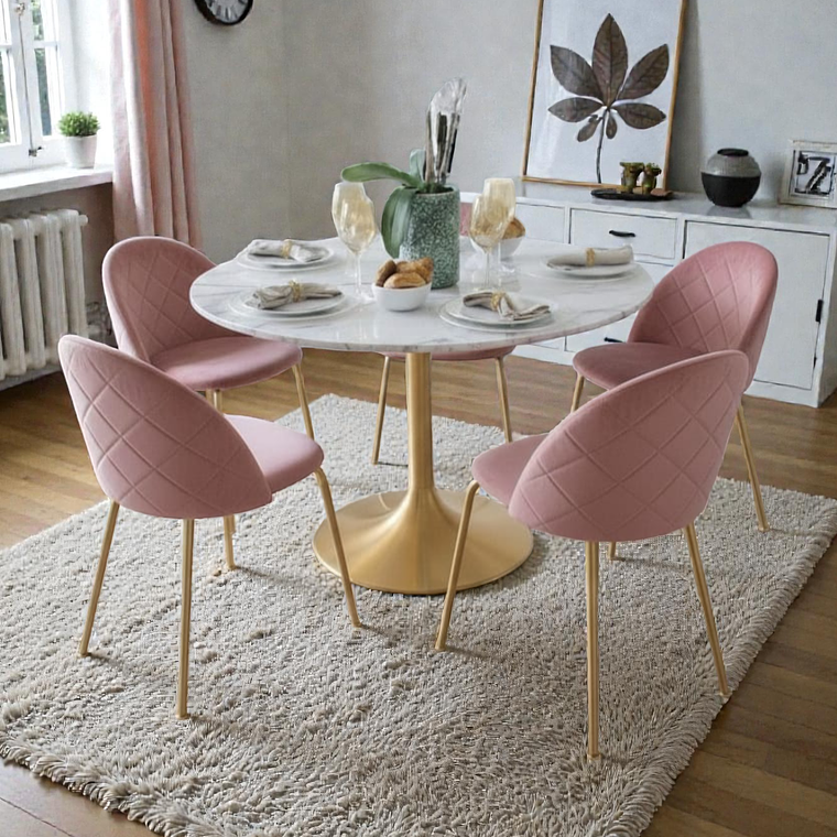 Comedor Mesa Tulip Golden 100 cm + 4 Sillas Luxury Gold 5