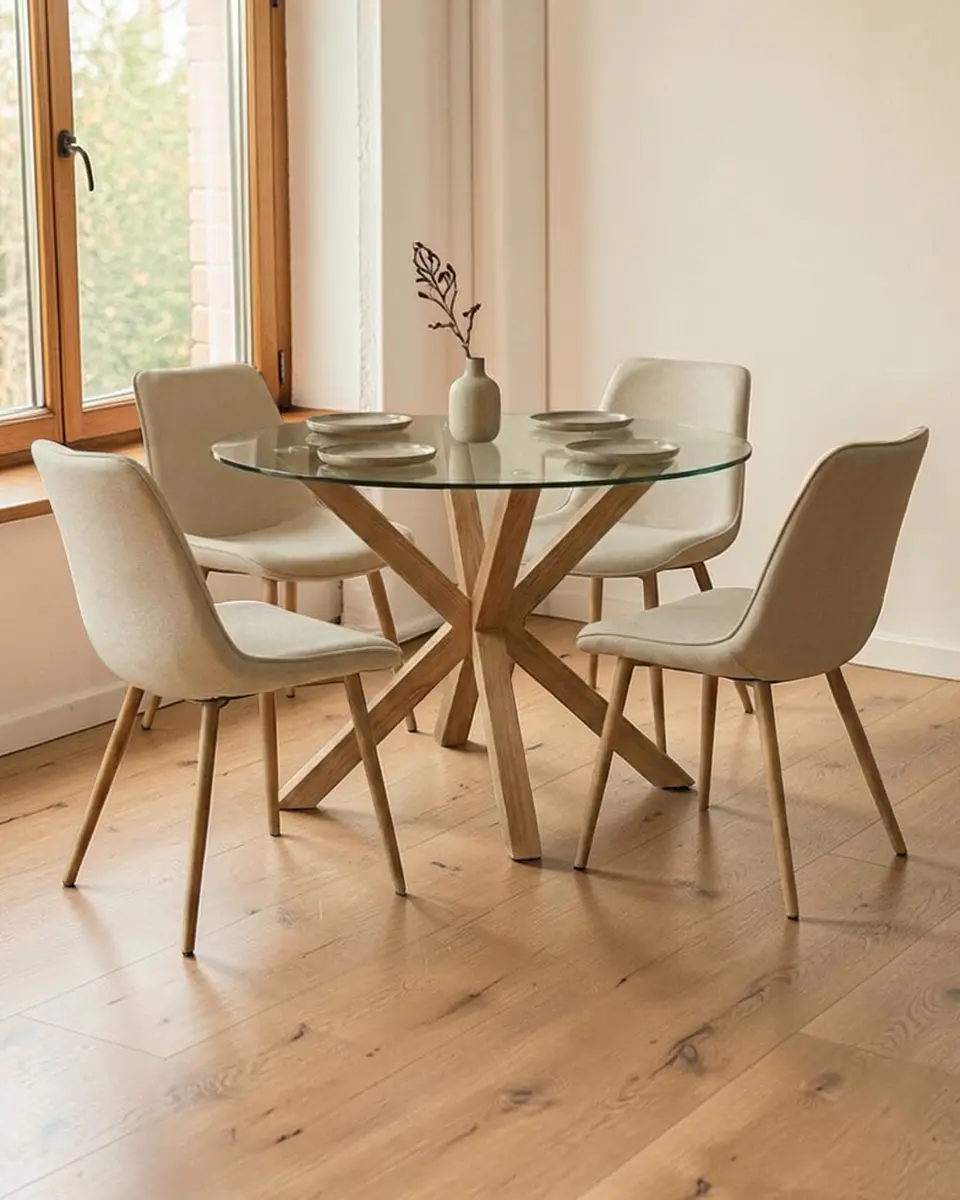 Comedor Redondo Vidrio con Sillas Tiffany  1