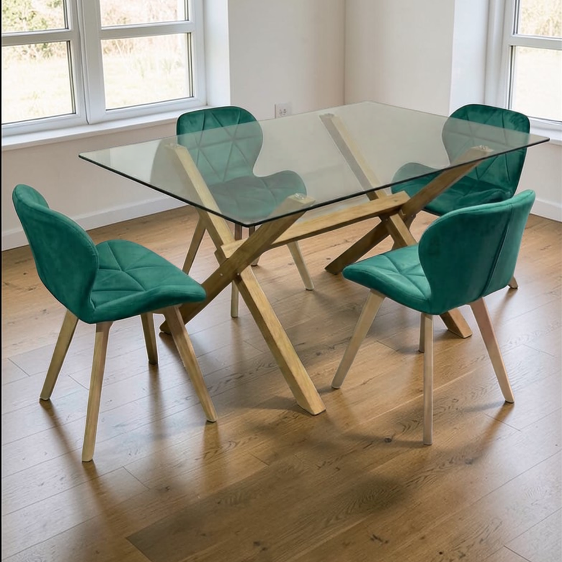 Comedor Mesa Rectangular Vidrio Elite 140x90 cm + Sillas Radar Velvet 2