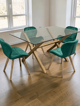 Comedor Mesa Rectangular Vidrio Elite 140x90 cm + Sillas Radar Velvet