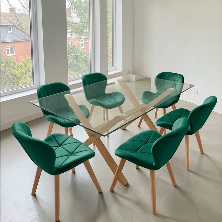 Comedor Mesa Rectangular Vidrio Elite 140x90 cm + Sillas Radar Velvet 5