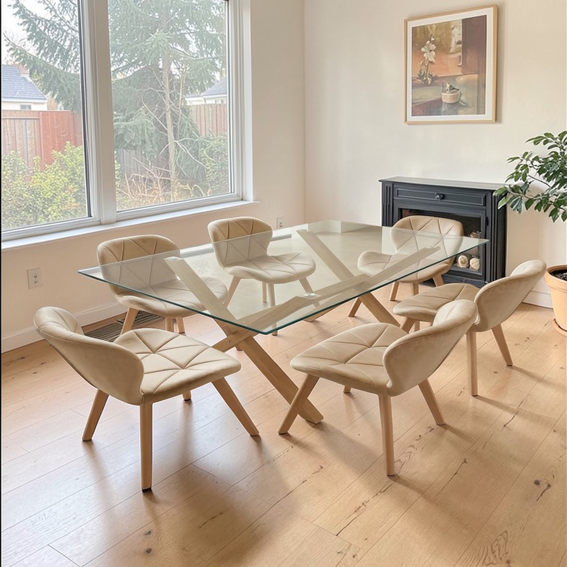 Comedor Mesa Rectangular Vidrio Elite 140x90 cm + Sillas Radar Velvet 8