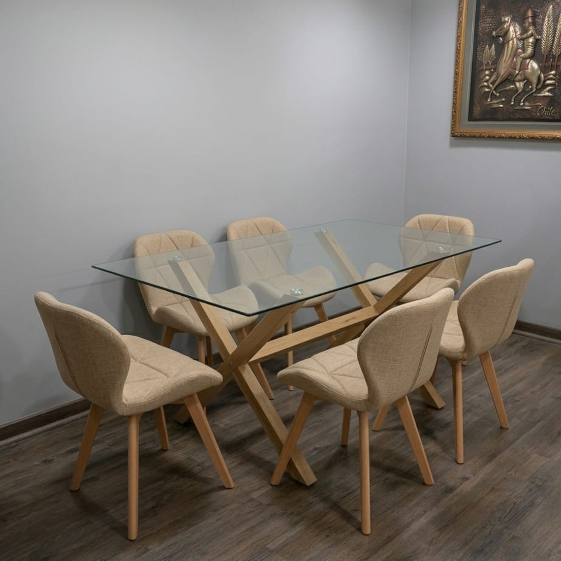 Comedor Mesa Rectangular Vidrio Elite 140x90 cm + Sillas Radar Lino 3
