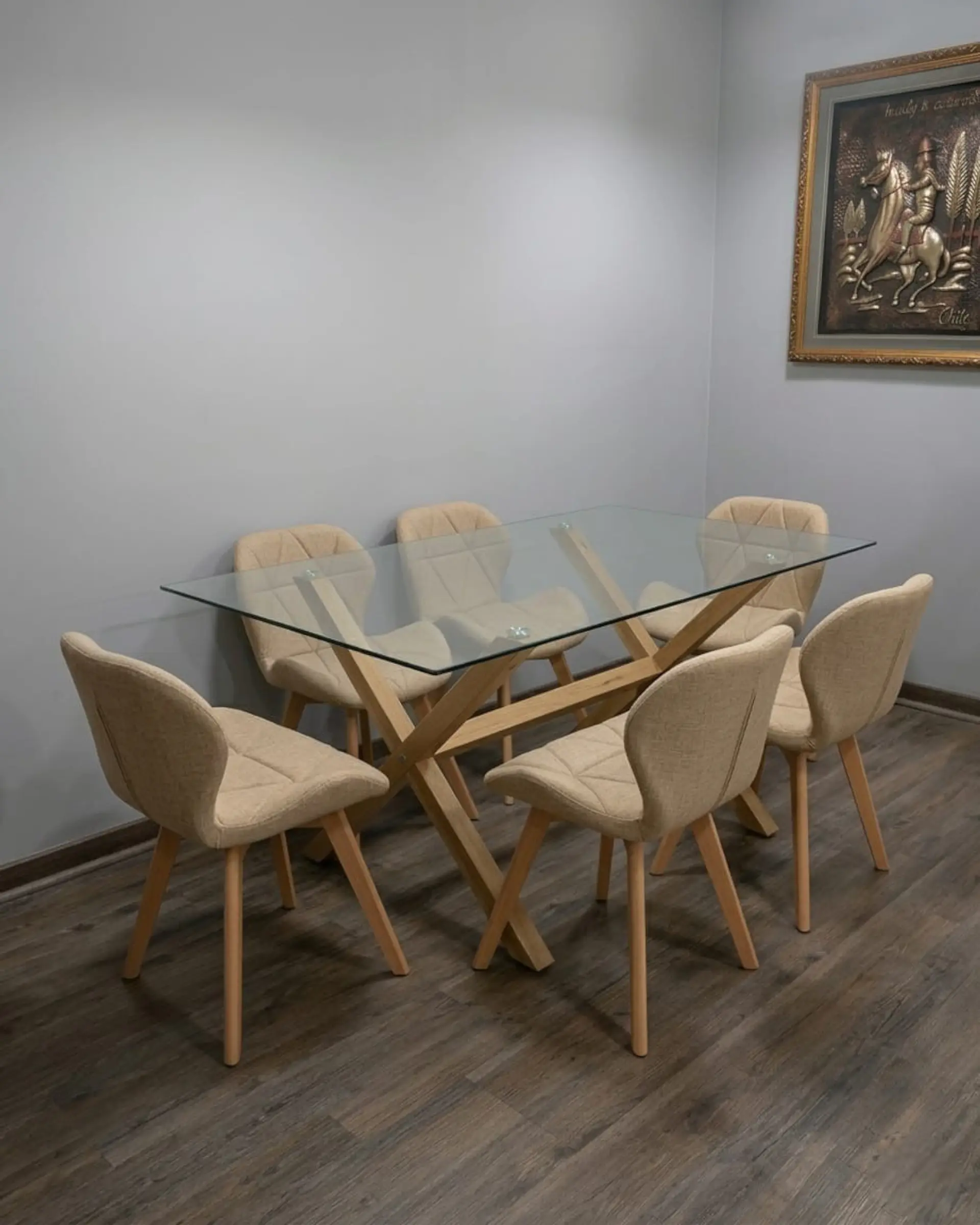 Comedor Rectangular Vidrio Elite con Sillas Radar Lino 3
