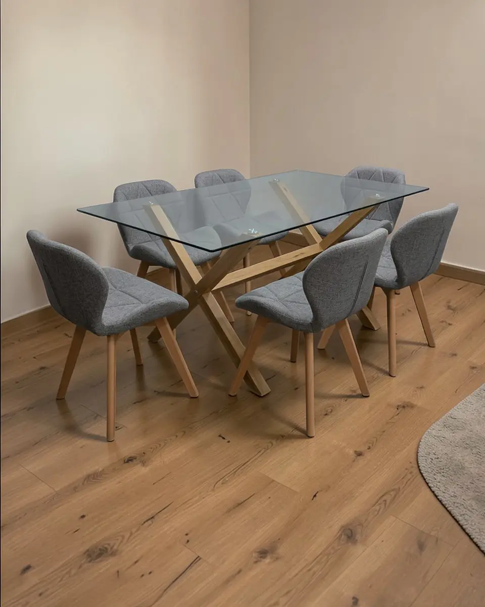 Comedor Rectangular Vidrio Elite con Sillas Radar Lino 4