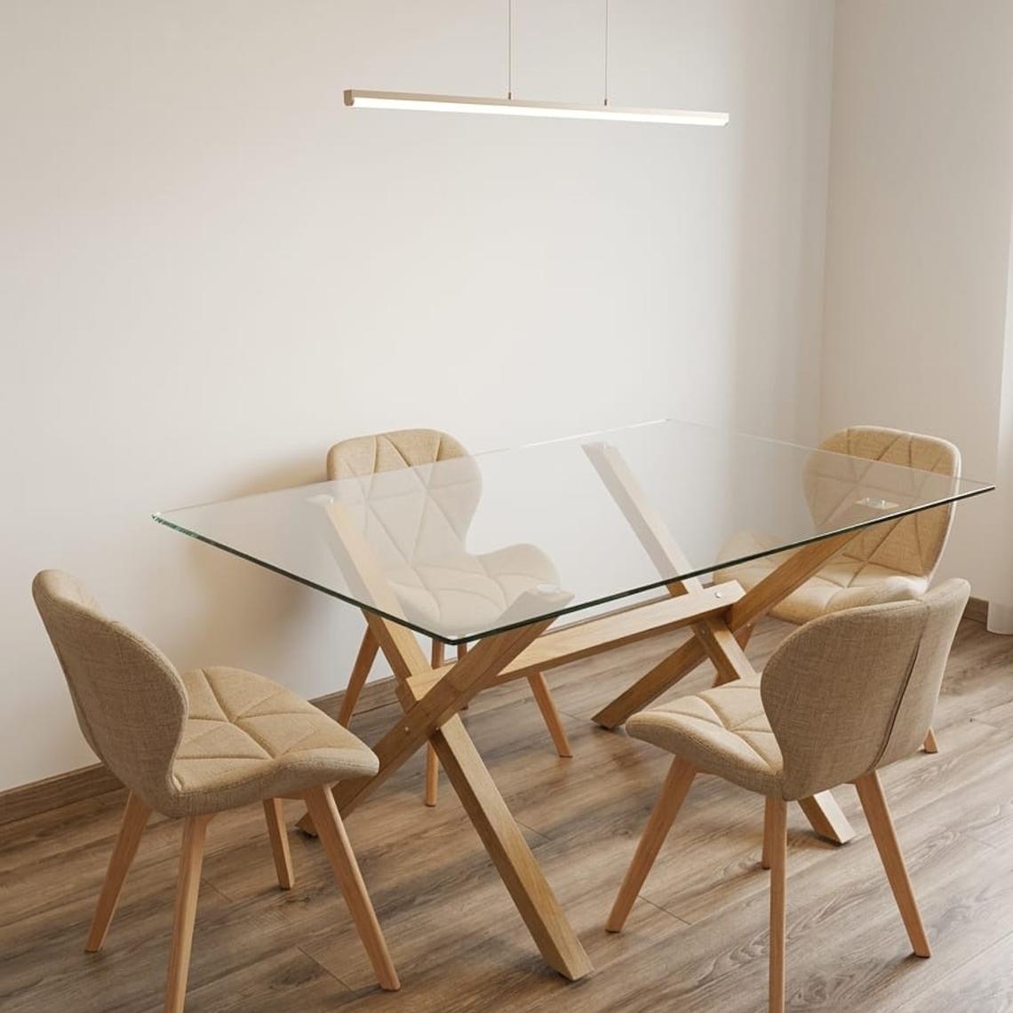 Comedor Mesa Rectangular Vidrio Elite 140x90 cm + Sillas Radar Lino 1