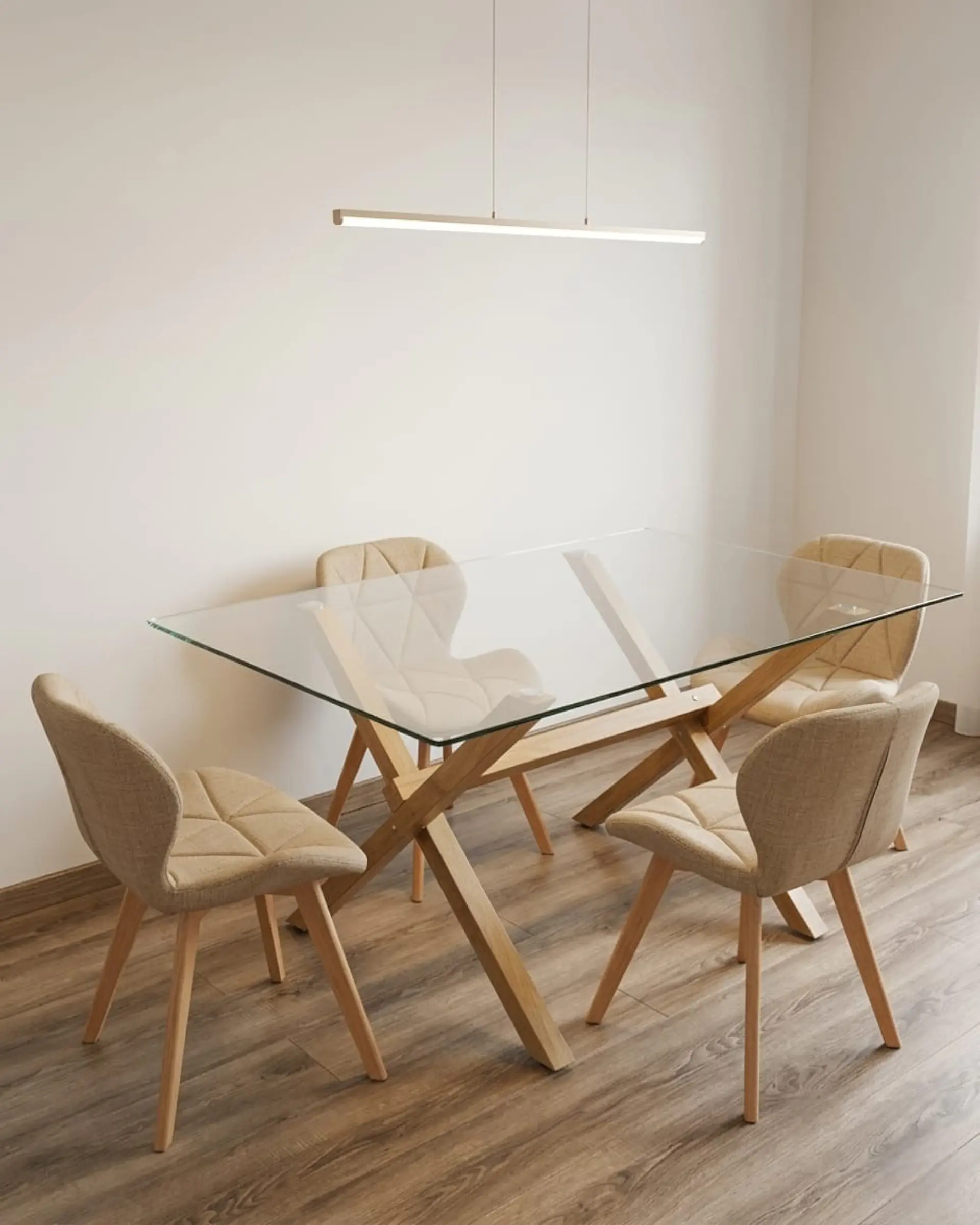 Comedor Rectangular Vidrio Elite con Sillas Radar Lino 1
