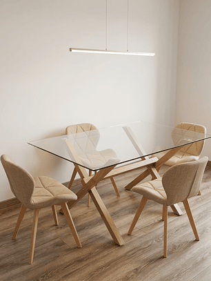 Comedor Mesa Rectangular Vidrio Elite 140x90 cm + Sillas Radar Lino
