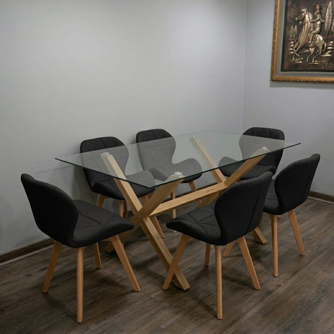 Comedor Mesa Rectangular Vidrio Elite 140x90 cm + Sillas Radar Lino 5