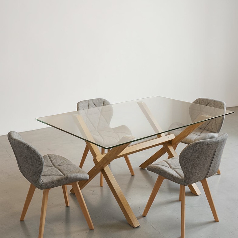 Comedor Mesa Rectangular Vidrio Elite 140x90 cm + Sillas Radar Lino 6