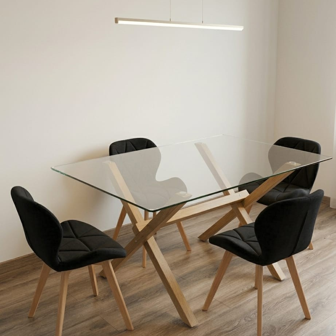 Comedor Mesa Rectangular Vidrio Elite 140x90 cm + Sillas Radar Lino 2