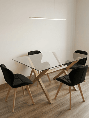 Comedor Mesa Rectangular Vidrio Elite 140x90 cm + Sillas Radar Lino