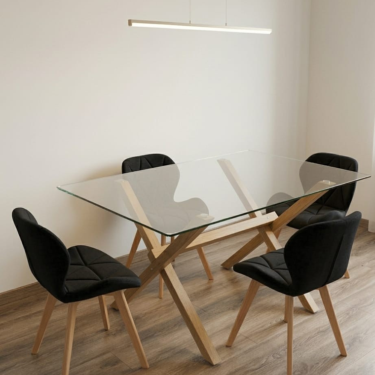 Comedor Mesa Rectangular Vidrio Elite 140x90 cm + Sillas Radar Lino 2