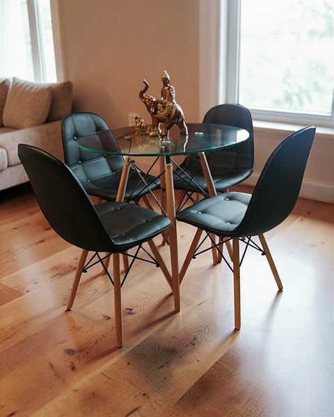 Comedor Redondo Vidrio Eames con Sillas Buckle