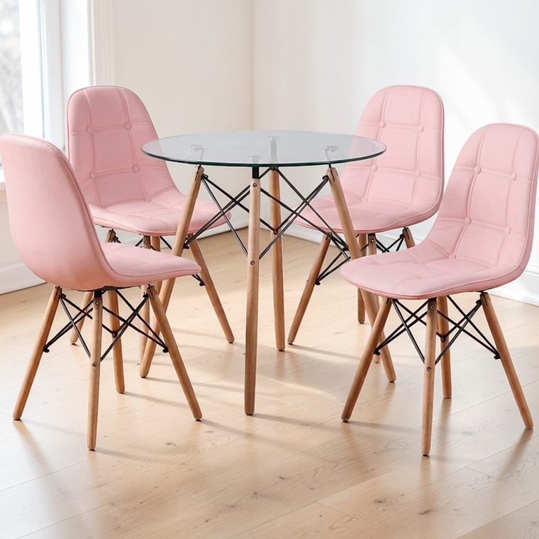 Comedor Mesa Redonda Vidrio Eames 80 cm + 4 Sillas Buckle 4