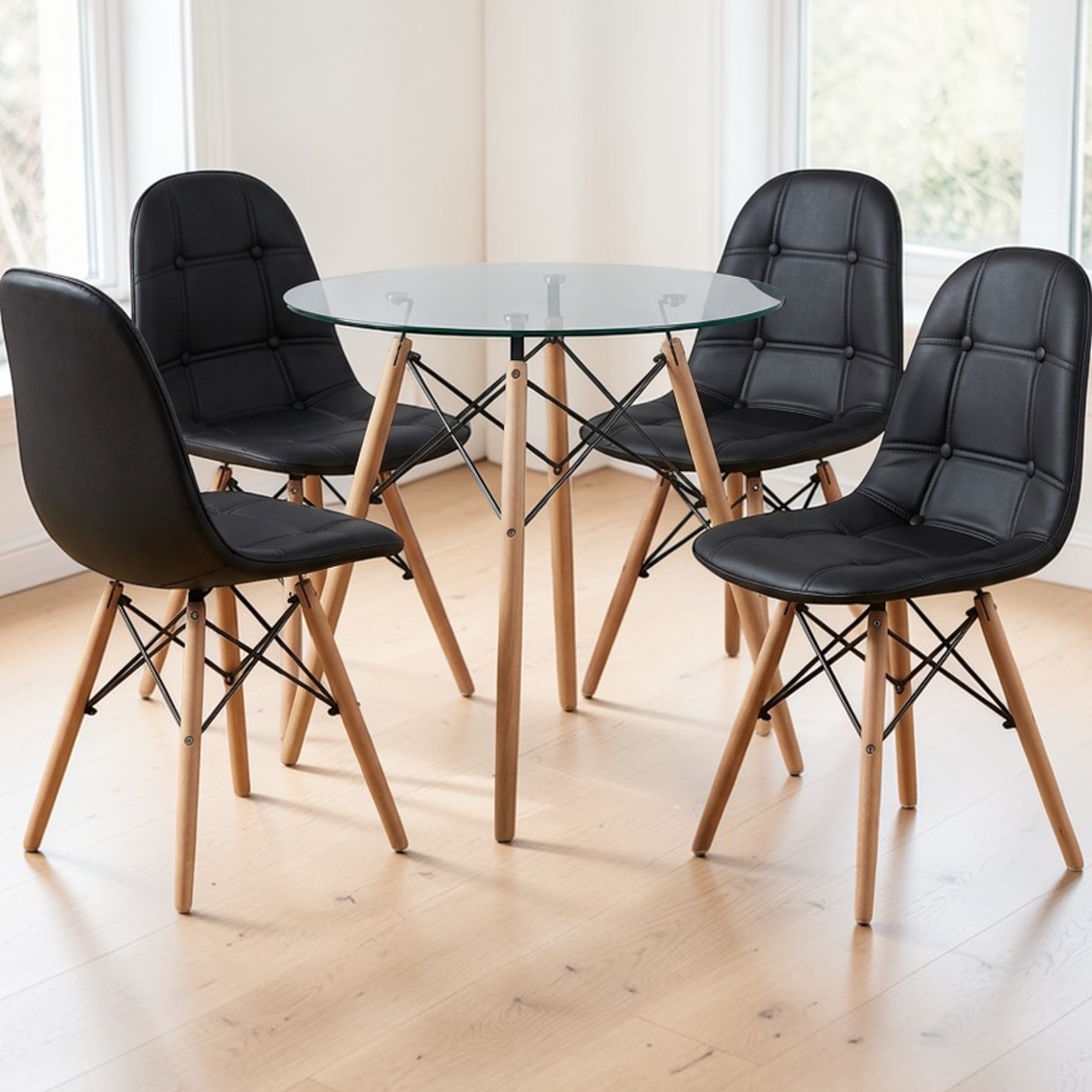 Comedor Mesa Redonda Vidrio Eames 80 cm + 4 Sillas Buckle 5