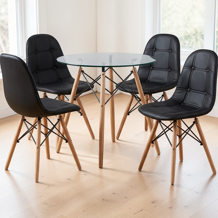 Comedor Mesa Redonda Vidrio Eames 80 cm + 4 Sillas Buckle 5