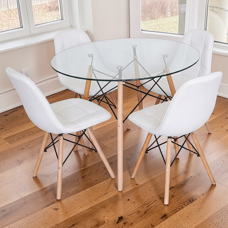 Comedor Mesa Redonda Vidrio Eames 100 cm + 4 Sillas Buckle 2