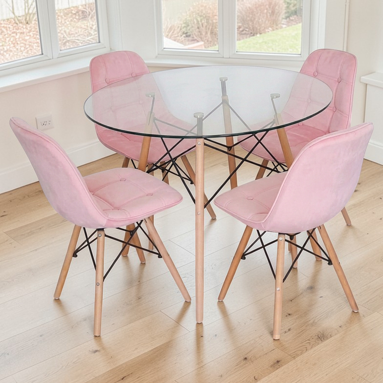 Comedor Mesa Redonda Vidrio Eames 100 cm + 4 Sillas Buckle 4