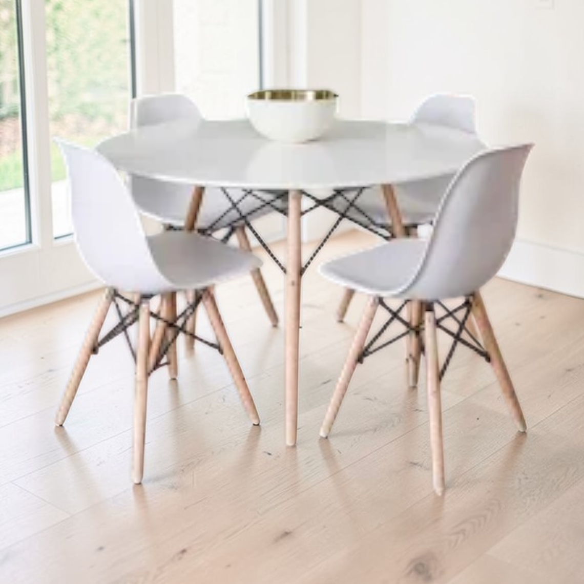 Comedor Mesa Redonda Melamina Eames Blanca 100 cm + Sillas Eames 2