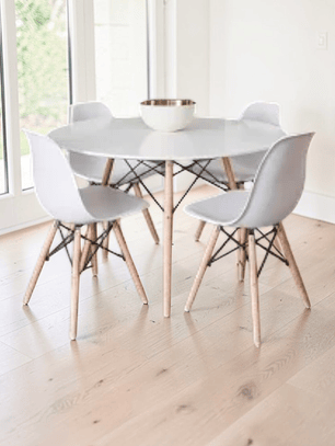 Comedor Mesa Redonda Melamina Eames Blanca 100 cm + Sillas Eames