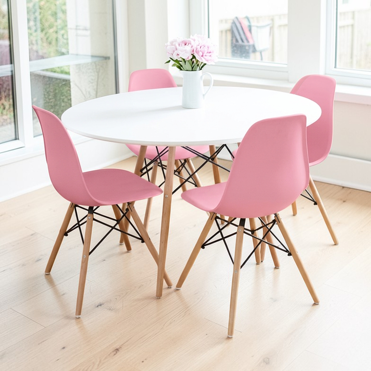 Comedor Mesa Redonda Melamina Eames Blanca 100 cm + Sillas Eames 3