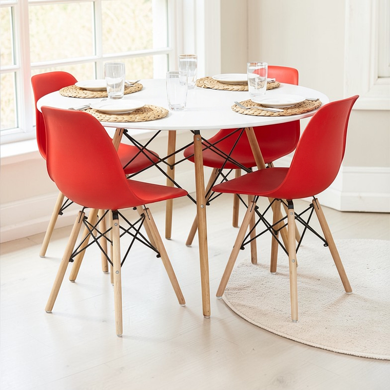 Comedor Mesa Redonda Melamina Eames Blanca 100 cm + Sillas Eames 4