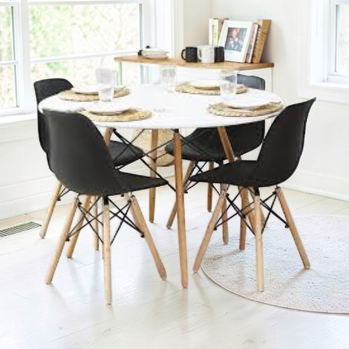 Comedor Mesa Redonda Melamina Eames Blanca 100 cm + Sillas Eames 5