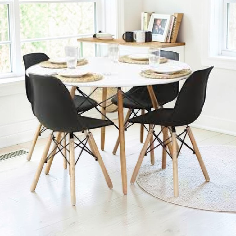 Comedor Mesa Redonda Melamina Eames Blanca 100 cm + Sillas Eames 5
