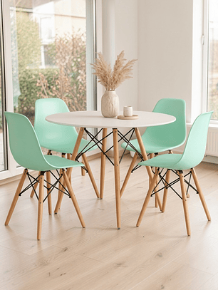 Comedor Mesa Redonda Melamina Eames Blanca 100 cm + Sillas Eames