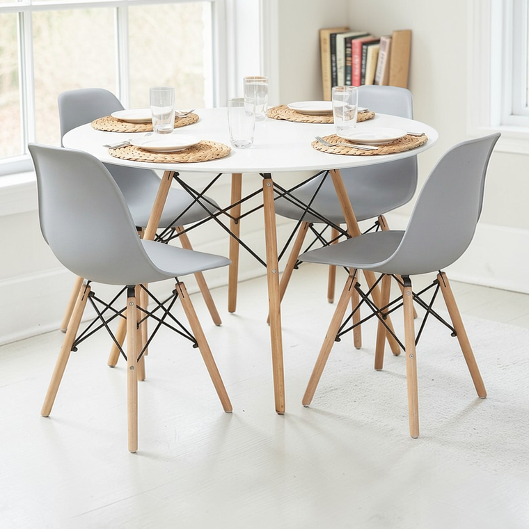 Comedor Mesa Redonda Melamina Eames Blanca 100 cm + Sillas Eames 6