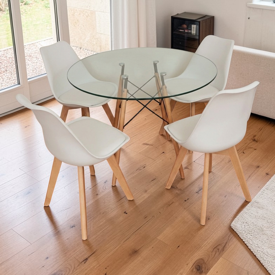 Comedor Mesa Redonda Vidrio Eames 80 cm + 4 Sillas Tulip 2
