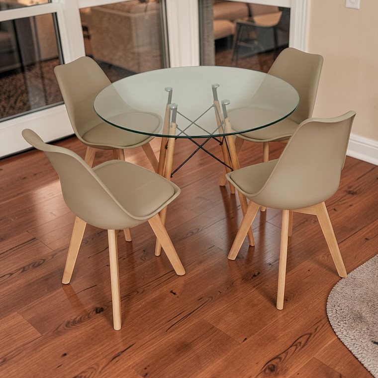 Comedor Mesa Redonda Vidrio Eames 80 cm + 4 Sillas Tulip 3