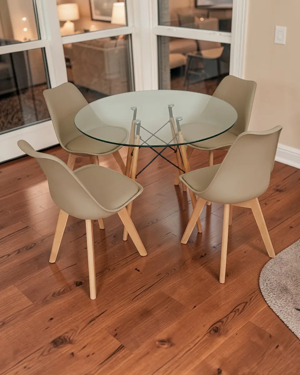 Comedor Redondo Vidrio Eames con Sillas Tulip 3
